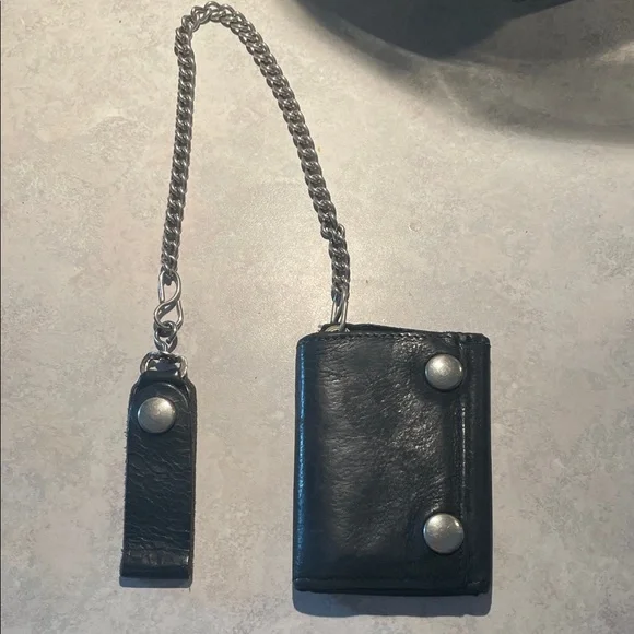 Vintage Biker Black Leather Chain Wallet - Picture 1 of 9